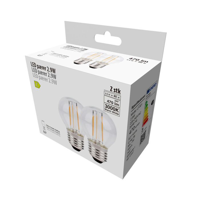 LED-kronepærer 2,9 W E27 - 2-pk.